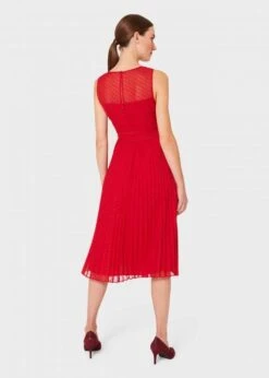 Threadnee Shop -Threadnee Shop Hobbs Palmer Jacquard Pleated Dress Red1 e1598347084959
