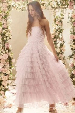 Needle & Thread Needle & Thread Elizabeth Rose Corset Ankle Gown, Lilac/Purple/Blush Pink