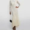 Alessandra Rich Lace High-Neck Maxi Wedding Dress, White
