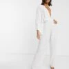ASOS EDITION Beaded Kimono Sleeve Wide Leg Wedding Jumpsuit, Ivory -Threadnee Shop asos edition beaded kimono sleeve wide leg wedding jumpsuit ivory