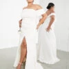 ASOS EDITION Curve Beatrice Bardot Drape Wrap Wedding Dress, Ivory -Threadnee Shop asos edition curve beatrice bardot drape wrap wedding dress
