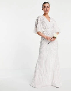 ASOS EDITION Eliza Flutter Sleeve Embellished Wedding Dress, Ivory
