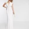 ASOS EDITION Rebecca Ruched Plunge Satin Wedding Dress, Ivory -Threadnee Shop asos edition rebecca ruched plunge satin wedding dress ivory e1589531966258