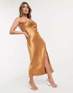 BEC + BRIDGE Bec & Bridge Exclusive Martini Club Split Dress, Gold/Cinnamon
