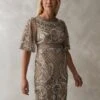 Coast Premium Hand Embellished Pencil Dress, Champagne -Threadnee Shop champagne premium hand embellished pencil dress