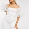 Club L London Organza Sleeve Jumpsuit In White