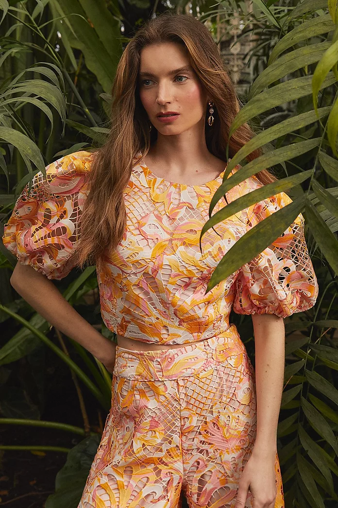 Coast Alexandra Farmer Printed Lace Wide Leg Trouser, Orange/Multi 3 Coast Alexandra Farmer Printed Lace Wide Leg Trouser, Orange/Multi