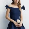 Coast Crepe Bardot Outfitter Bridesmaids Top, Navy Blue -Threadnee Shop coast crepe bardot outfitter bridesmaids top navy blue