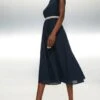 Coast Embellished Belt Midi Dress, Navy Blue -Threadnee Shop coast embellished belt midi dress navy blue
