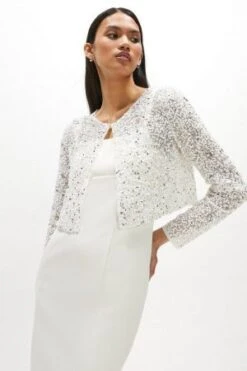 Coast Bridal Embellished Sequin Jacket, Ivory