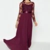Coast Embroidered Long Sleeve Maxi Bridesmaid Dress, Aubergine/Berry Red -Threadnee Shop coast embroidered long sleeve maxi bridesmaid dress aubergine berry red e1599816945485