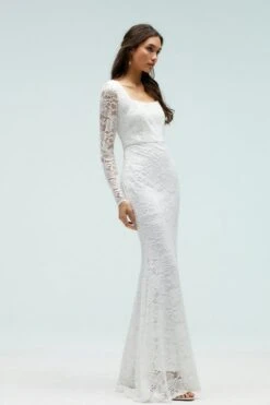 Coast Eyelash Lace Fishtail Maxi Dress, Ivory
