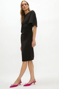 Coast Flare Sleeve Crepe Dress, Black