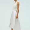 Coast High Low Ivory Structured Twill Midi Skirt, Ivory -Threadnee Shop coast high low ivory structured twill midi skirt ivory