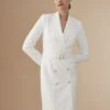 Coast Lisa Tan Premium Lace Tuxedo Dress With Gem Buttons, Ivory -Threadnee Shop coast lisa tan premium lace tuxedo dress with gem buttons ivory
