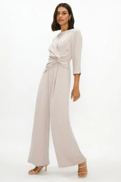 Coast Long Sleeve Twist Detail Jumpsuit, Taupe