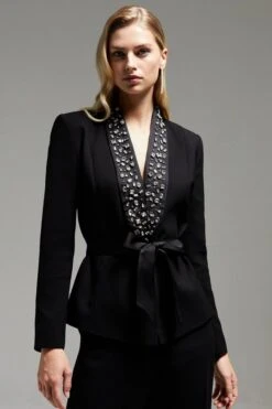 Coast Norman Hartnell Embellished Tuxedo Blazer, Black