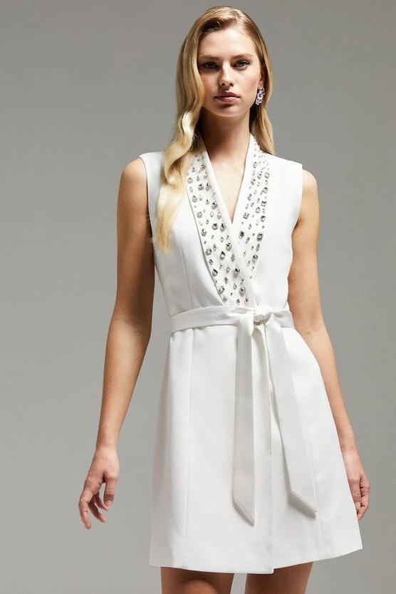 Coast Norman Hartnell Embellished Tuxedo Dress, Ivory 3 Coast Norman Hartnell Embellished Tuxedo Dress, Ivory
