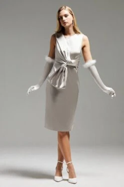 Coast Norman Hartnell Premium Draped Bow Shift Dress, Oyster