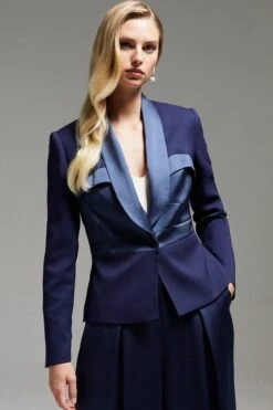 Coast Norman Hartnell Premium Satin Seamed Blazer, Grey/Blue