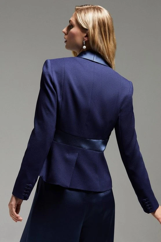 Coast Norman Hartnell Premium Satin Seamed Blazer, Grey/Blue 4 Coast Norman Hartnell Premium Satin Seamed Blazer, Grey/Blue - Image 2