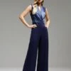 Coast Norman Hartnell Premium Satin Seamed Jumpsuit, Grey/Blue
