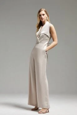 Coast Norman Hartnell Premium Satin Seamed Jumpsuit, Silver