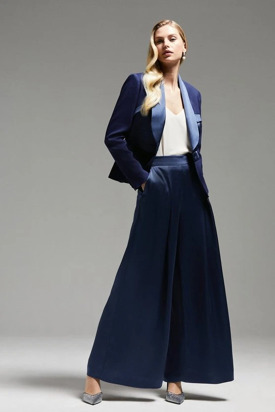 Coast Norman Hartnell Premium Satin Wide Leg Trousers, Grey/Blue 3 Coast Norman Hartnell Premium Satin Wide Leg Trousers, Grey/Blue