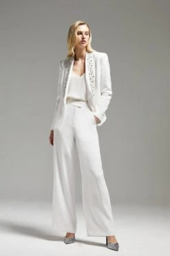 Coast Norman Hartnell Premium Wide Leg Trousers, Ivory