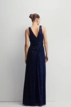 Coast Plunge Sequin Bridesmaids Maxi Dress, Navy Blue -Threadnee Shop coast plunge sequin bridesmaids maxi dress navy blue1