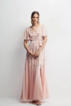Coast Premium Floral Embroidered Bridesmaids Maxi Dress, Blush Pink