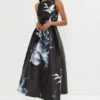 Coast Premium Print Twill Full Skirt Midi Dress, Mono Black/White -Threadnee Shop coast premium print twill full skirt midi dress mono black white