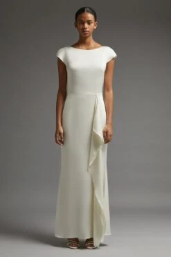 Coast Premium Ruffle Skirt Cowl Back Dress, Ivory