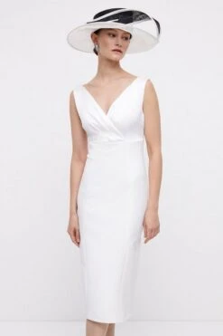 Coast Satin Top Sweetheart Neck Pencil Dress, Ivory