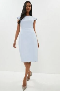 Coast Scallop Hem Pencil Midi Dress, Pale Blue