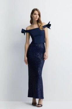 Coast Sequin Column Split Detail Bridesmaids Maxi Skirt, Navy Blue