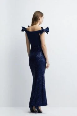 Coast Sequin Column Split Detail Bridesmaids Maxi Skirt, Navy Blue -Threadnee Shop coast sequin column split detail bridesmaids maxi skirt navy blue3