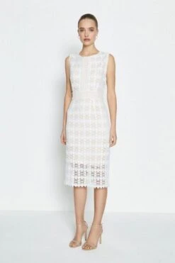 Coast Sleeveless Lace Midi Shift Dress, Ivory