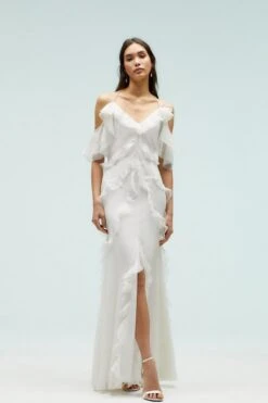 Coast Statement Frill Cold Shoulder Open Back Dress, Ivory