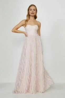 Coast Tulle Bodice Strapless Ruffle Dress, Light Pink/Blush