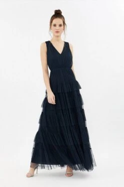 Coast Tulle Tiered Maxi Dress, Navy
