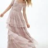 Coast V Neck Cold Shoulder Tiered Skirt Maxi Dress, Light Pink/Blush -Threadnee Shop coast v neck cold shoulder tiered skirt maxi dress light pink blush e1623167127767