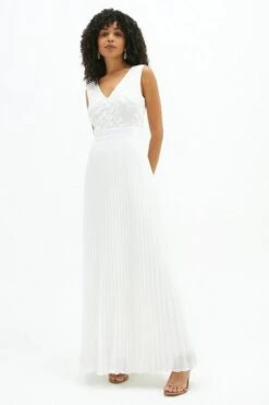 Coast V Neck Embroidered Maxi Bridal Dress, Ivory