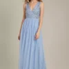 Dorothy Perkins Embellished V Neck Tulle Maxi Bridesmaid Dress, Light Blue -Threadnee Shop dorothy perkins embellished v neck tulle maxi bridesmaid dress light blue e1660193221967
