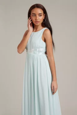 Dorothy Perkins Petite Satin Cross Waist Chiffon Maxi Bridesmaid Dress, Mint Green