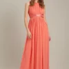 Dorothy Perkins Satin Cross Waist Chiffon Maxi Bridesmaid​ Dress, Coral/Orange 2 Dorothy Perkins Satin Cross Waist Chiffon Maxi Bridesmaid​ Dress, Coral/Orange -Threadnee Shop dorothy perkins satin cross waist chiffon maxi bridesmaid dress coral orange