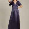 Dorothy Perkins Satin Frill Sleeve Maxi Bridesmaid Dress, Navy Blue -Threadnee Shop dorothy perkins satin frill sleeve maxi bridesmaid dress navy blue