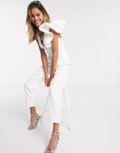 Forever New Elevated Ruffle Shoulder Jumpsuit In White