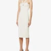 Galvan Venus Halterneck Stretch-knit Midi Dress, Ivory -Threadnee Shop galvan venus halterneck stretch knit midi dress white