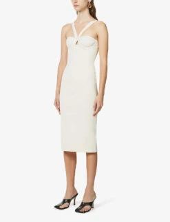 Galvan Venus Halterneck Stretch-knit Midi Dress, Ivory